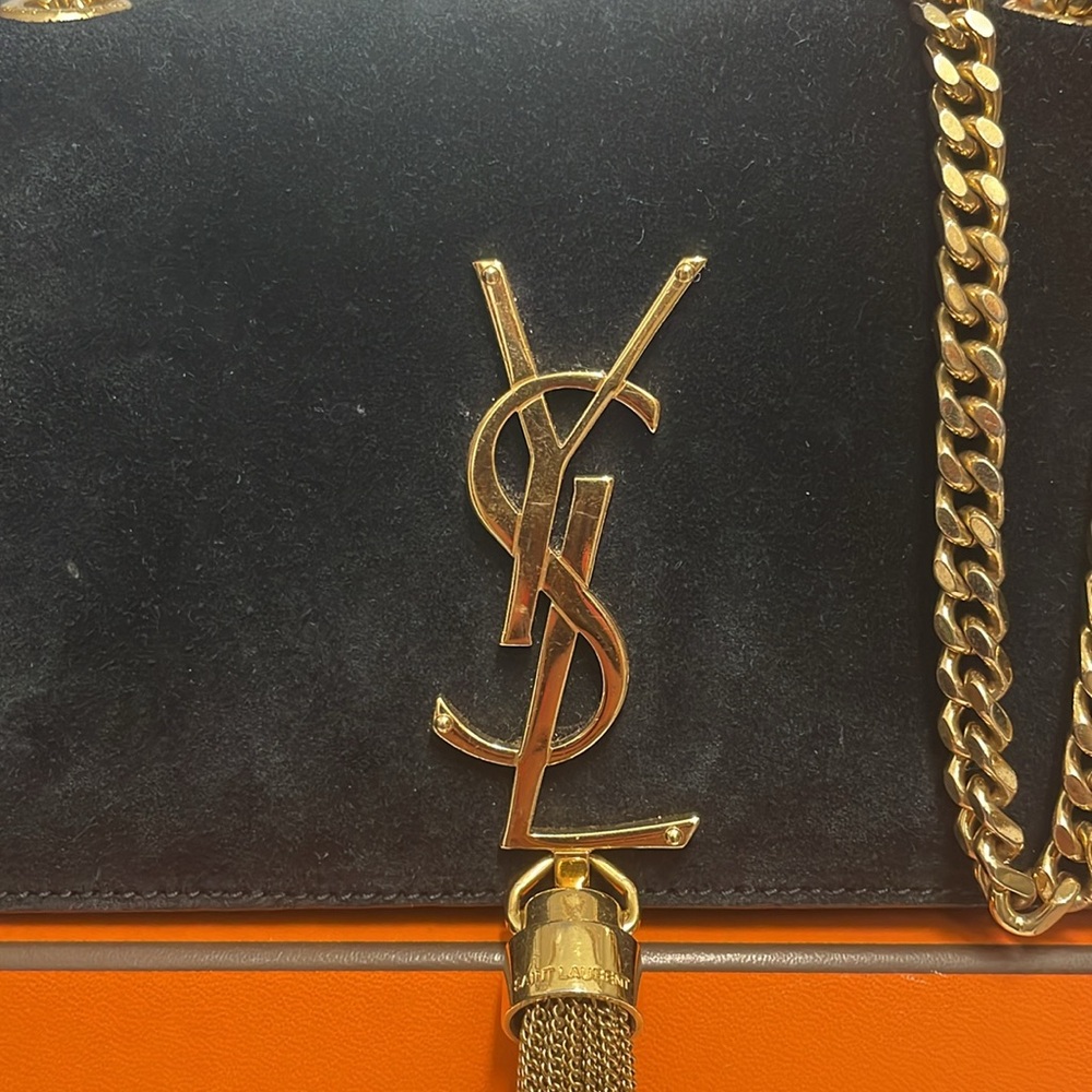 Saint Laurent Black Suede Tassel Crossbody - Picture 2 of 5